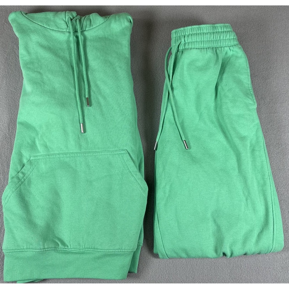 H&M Womens Hoodie & Jogger Pants Outfit Set Green Long Sleeve Pocket Fleece S